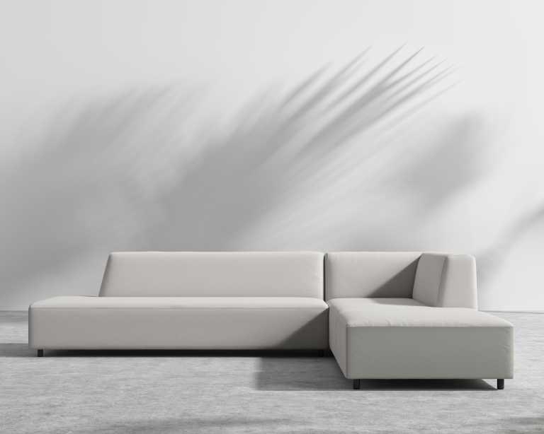 A display of the white sofa juxtaposed to a white background