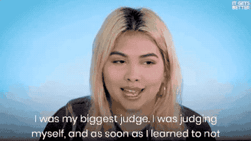 GIF Hayley Kiyoko talking about not judging herself