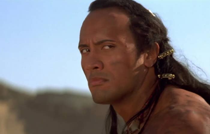 Close up of The Scorpion King frowning while looking to the side