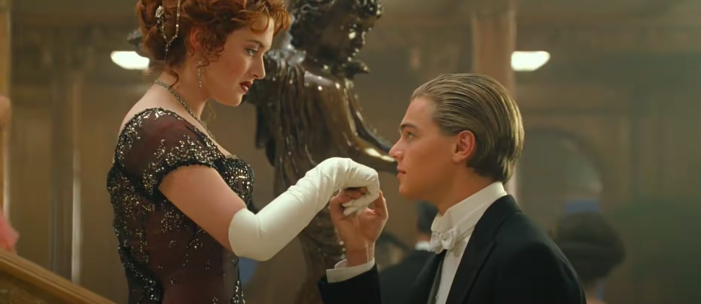 Jack about to kiss Rose&#x27;s hand in &quot;Titanic&quot;