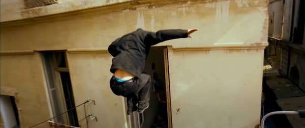 Jason Bourne jumping into a window in "The Bourne Ultimatum"