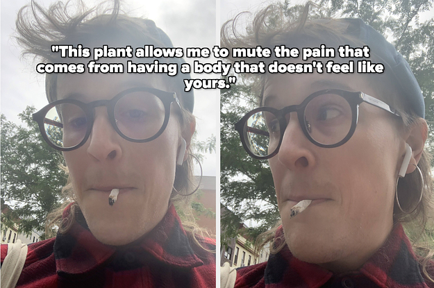 side-by-side images of the author smoking cannabis