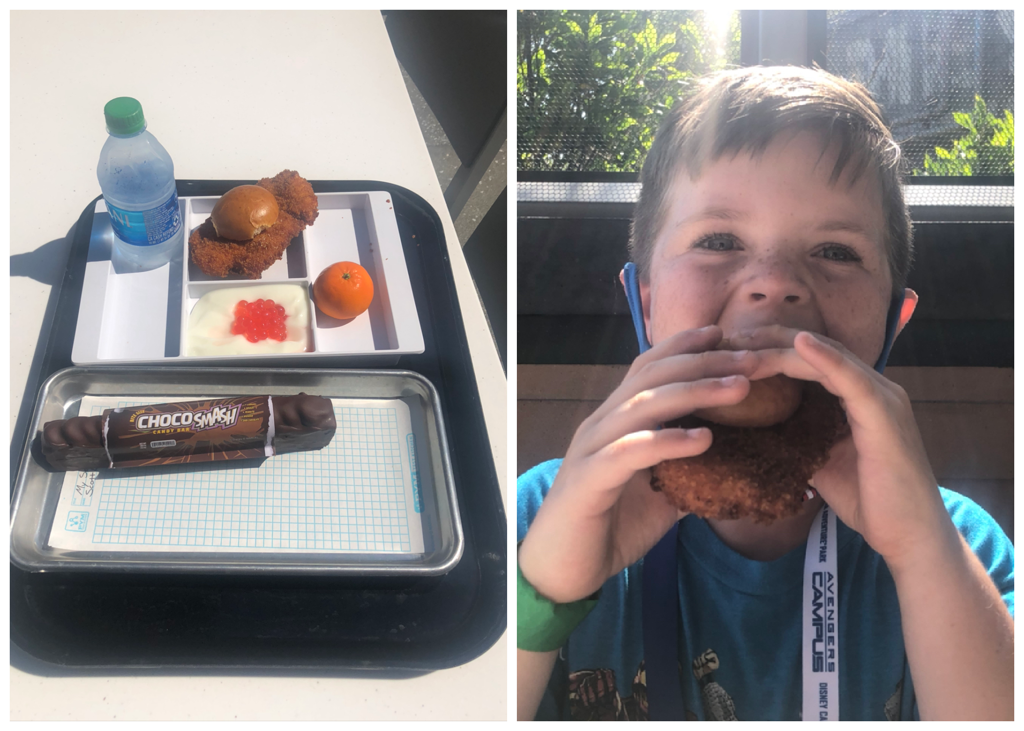 The child&#x27;s meal next to a photo of James eating the sandwich