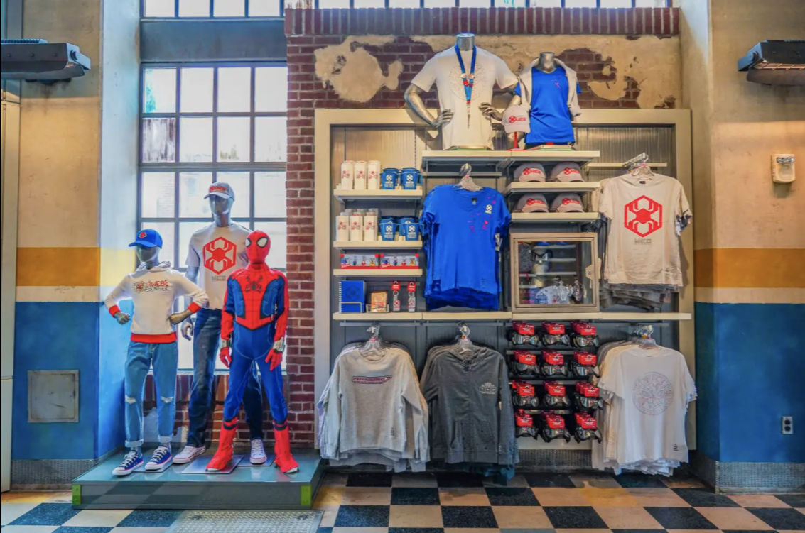 A wall of spider-man merchandise 