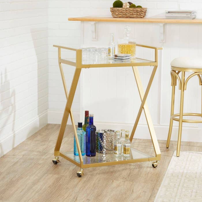 The gold frame two-tier serving bar cart