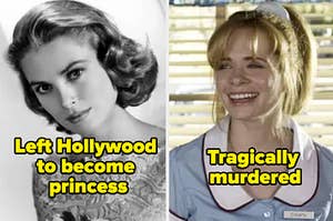 A photo of grace kelly and the text left hollywood to become princess