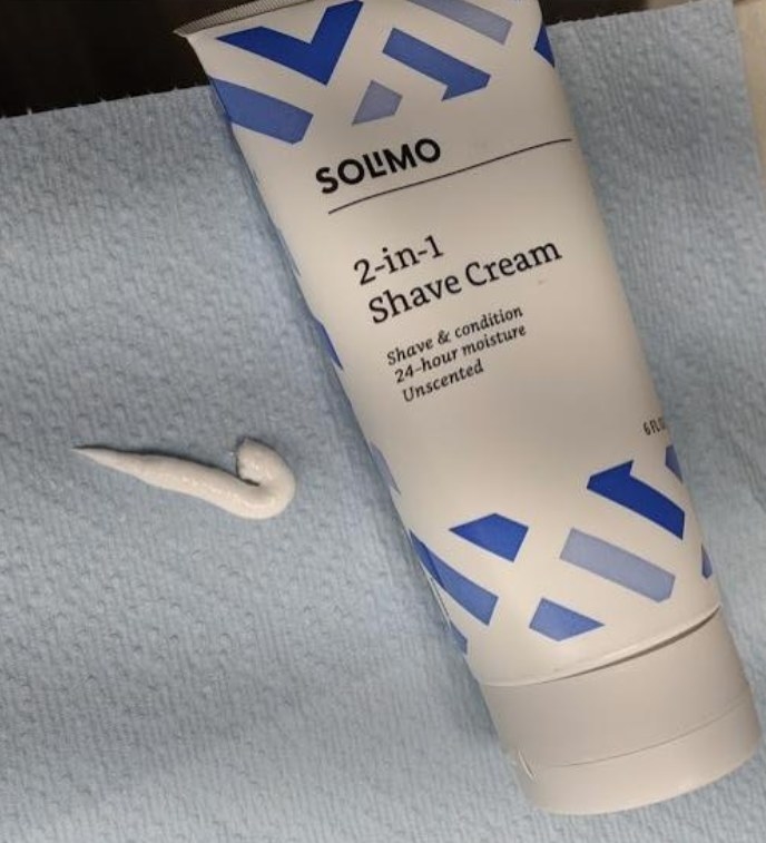 reviewer photo showing the tube of shaving cream as well as the texture