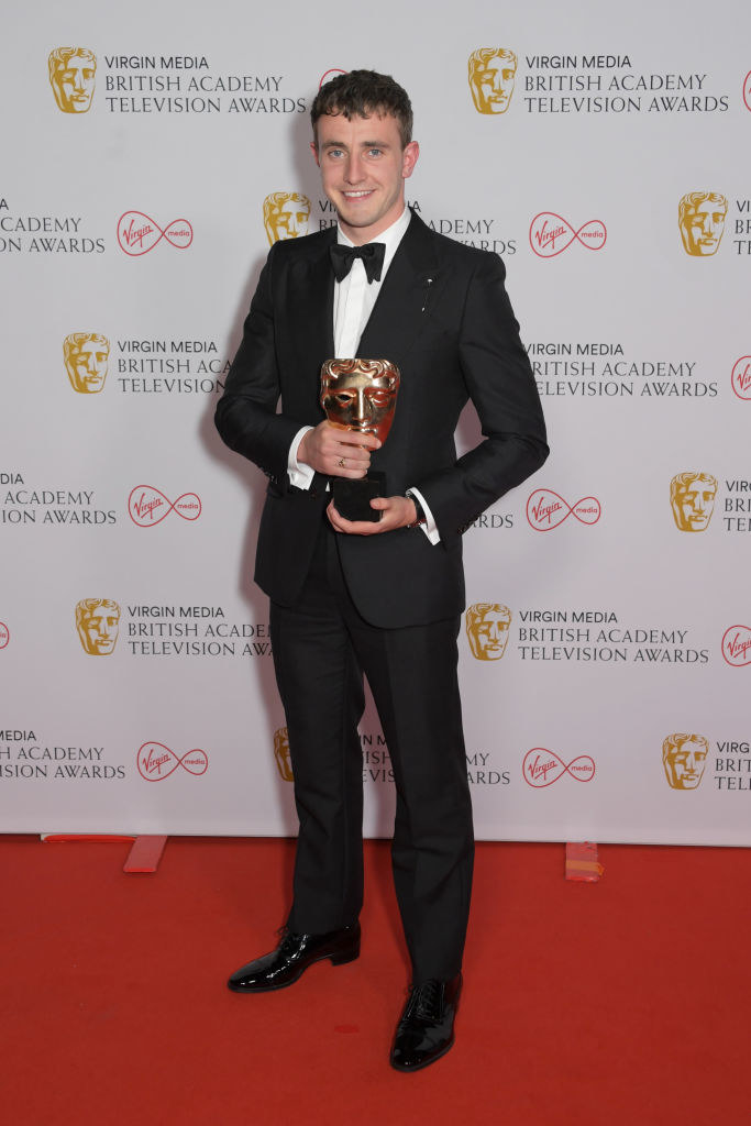 Paul Mescal at the Virgin Media British Academy Television Awards 2021 holding his BAFTA award