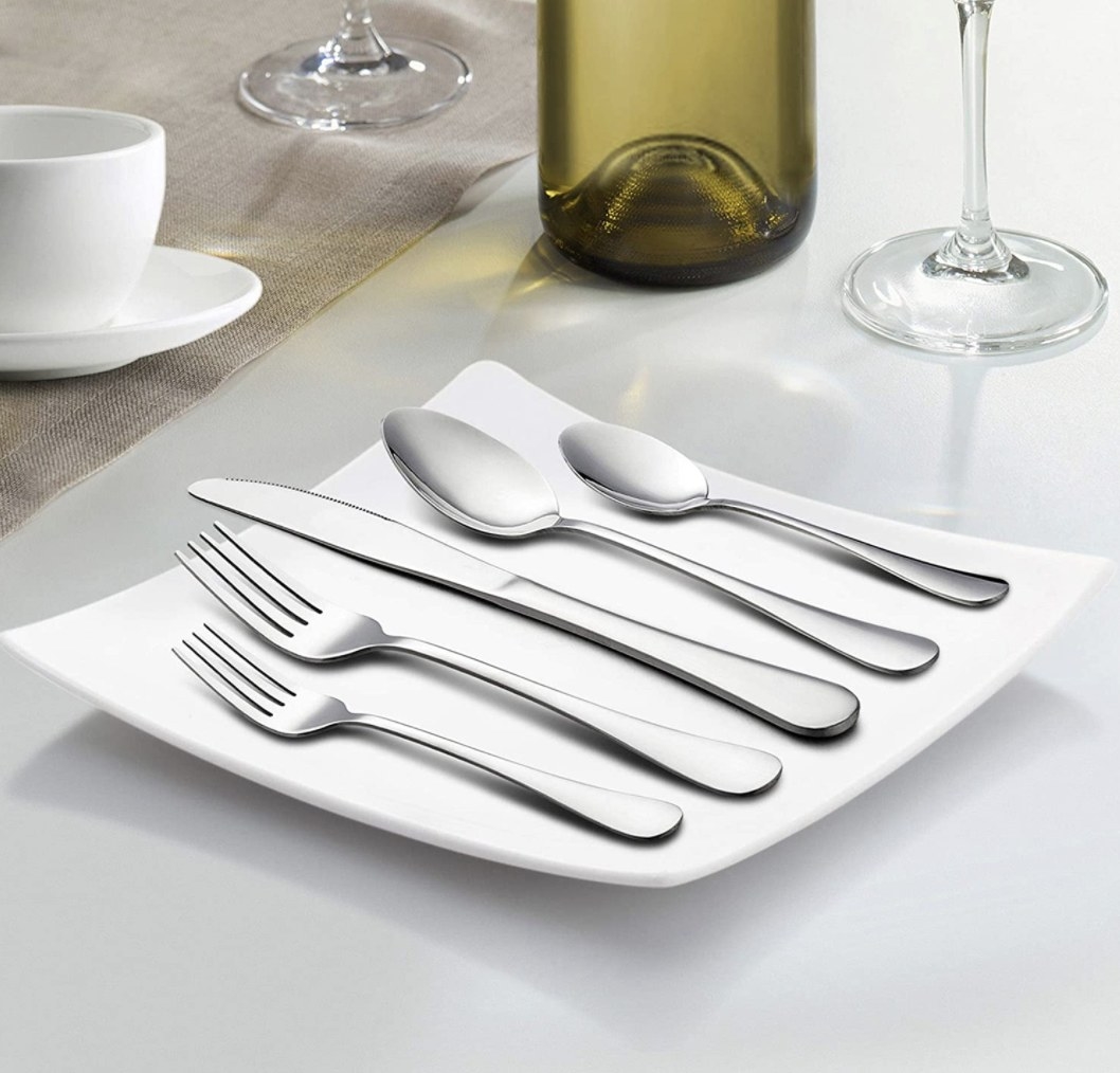 Silverware set on a plate