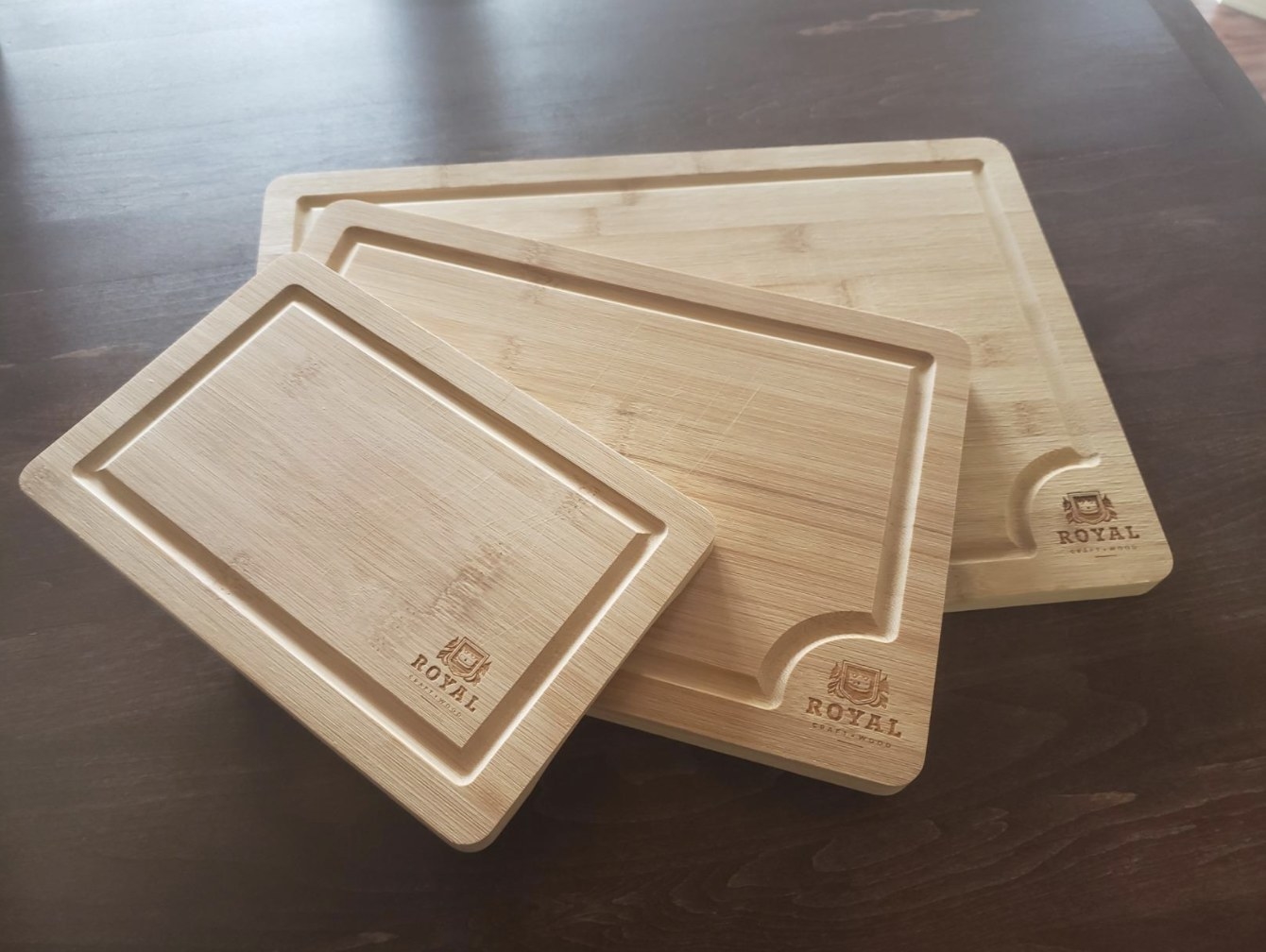 Customer photo of three bamboo cutting boards