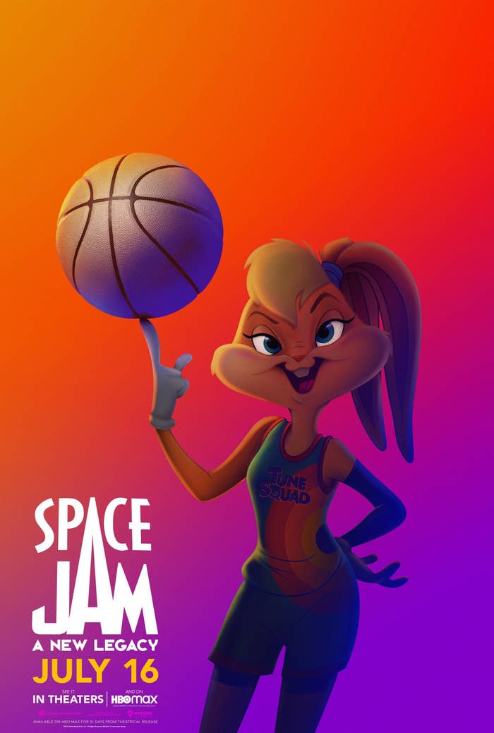 新萝拉兔子手指上旋转一个篮球官方“空间果酱:一个新的Legacy"角色海报