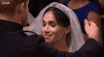 Prince Harry adjusts Meghan Markle&#x27;s bridal veil at their wedding