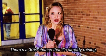 Karen from &quot;Mean Girls&quot; touching her breasts and giving the weather report.