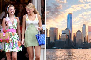 blair and serena on the left and new york city on the right