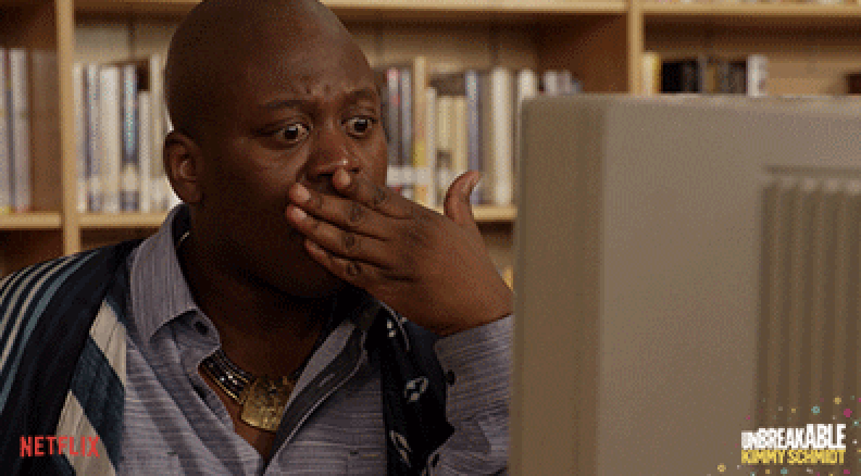 Tituss Burgess from &quot;Unbreakable Kimmy Schmidt&quot; holding his hand over his mouth in shock