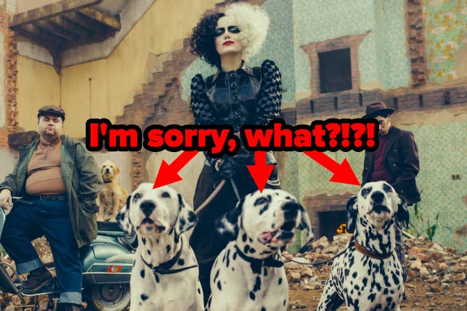Cruella with three Dalmatians with caption &quot;I&#x27;m sorry, what?!?!&quot;