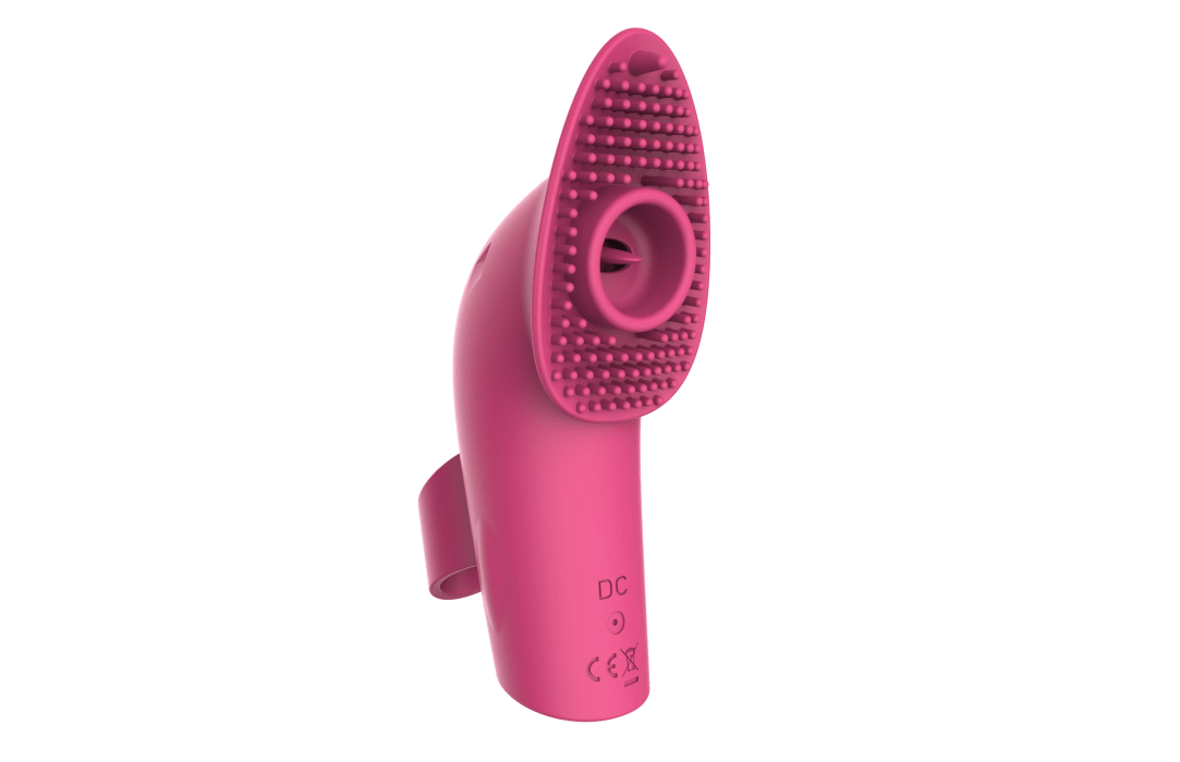 Pink finger vibrator with silicone prongs and finger loop