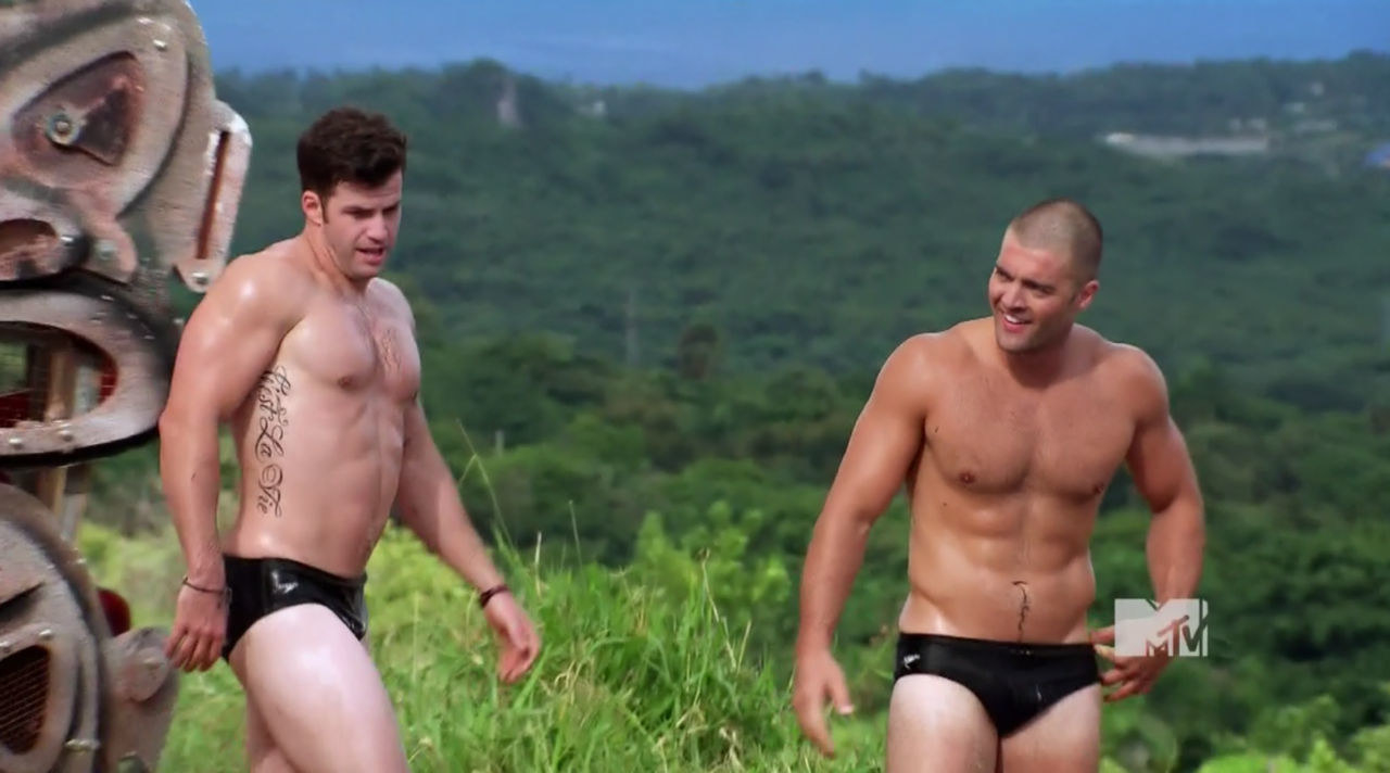 Two men in black speedos