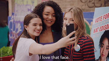 Gif or the girls taking a selfie, with Sutton saying, &quot;I love that face.&quot; 