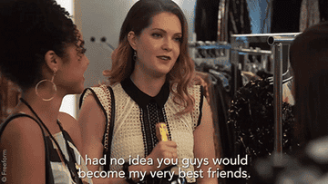 Gif of Sutton saying, &quot;I had no idea you guys would become my very best friends&quot; 