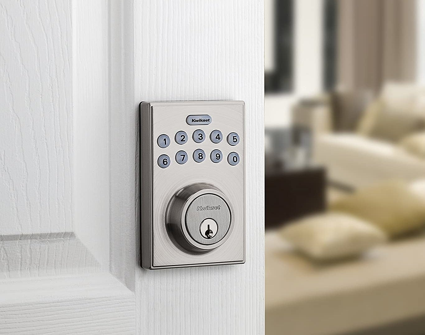 A front door with a keypad smart lock
