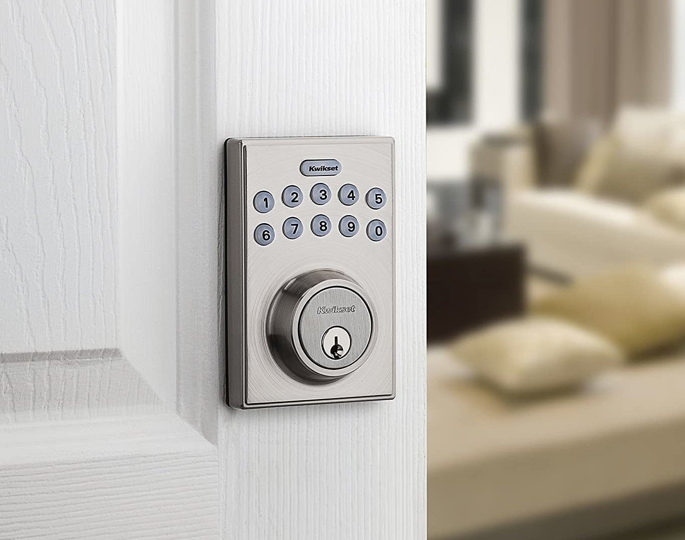 A front door with a keypad smart lock
