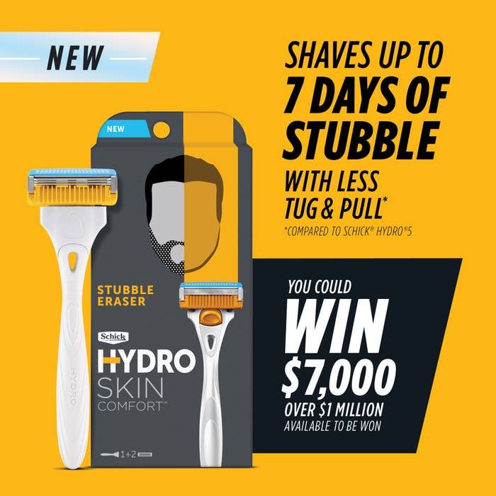 A contest page for the new Schick Hydro Skin stubble eraser; over one million dollars can be won