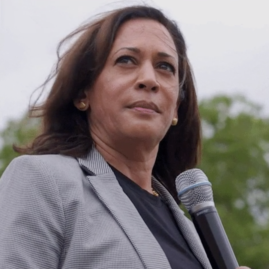 Kamala Harris making a speech at a rally during her campaign for president of the United States