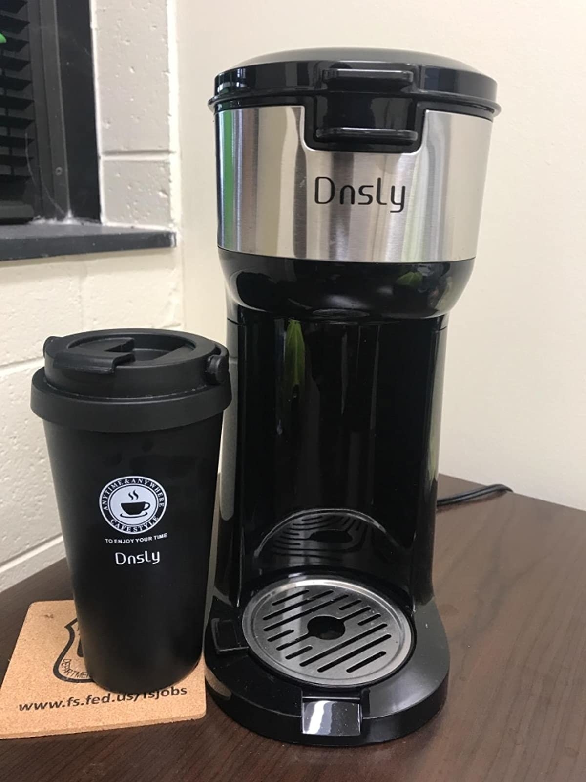 Reviewer photo of the coffee maker and tumbler 