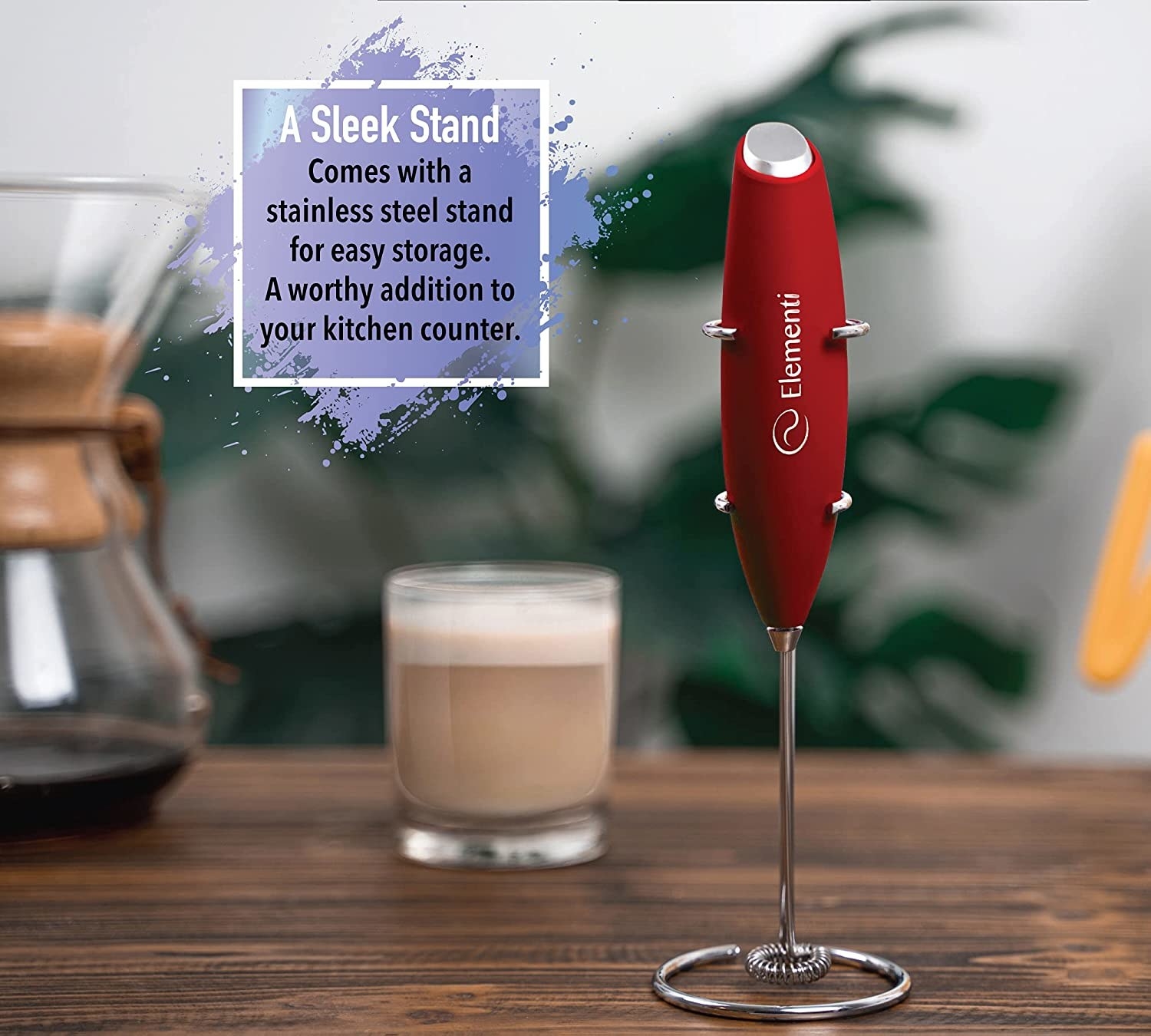 The Elementi Milk Frother in red