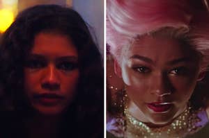 Zendaya is on the left in "Euphoria" and on the right in "The Greatest Showman"