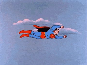 superman flies though the air 
