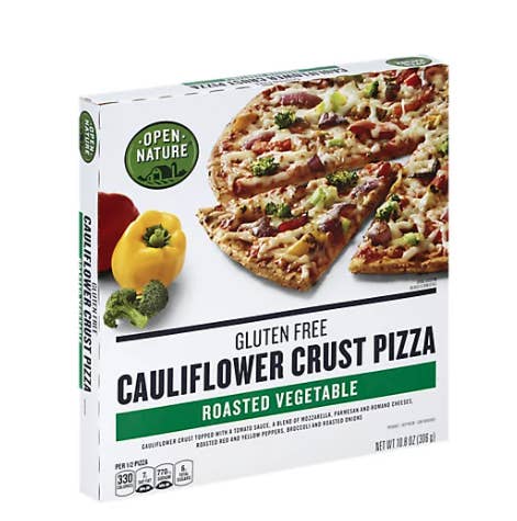 A box of frozen vegetable pizza with cauliflower crust