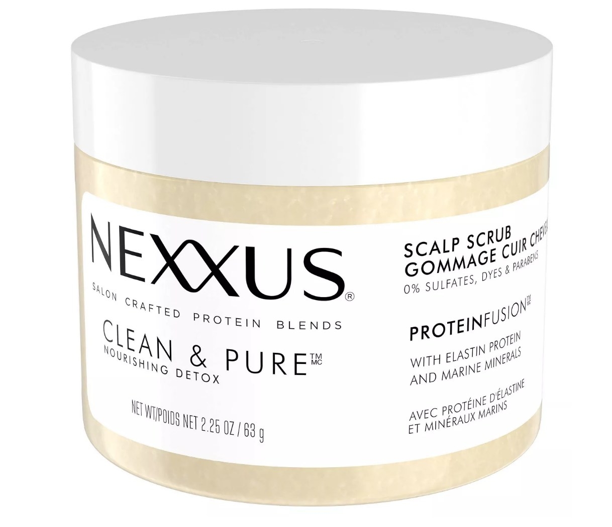 A 2.25oz bottle of Nexxxus Clean and Pure Mini Scalp Scrub 