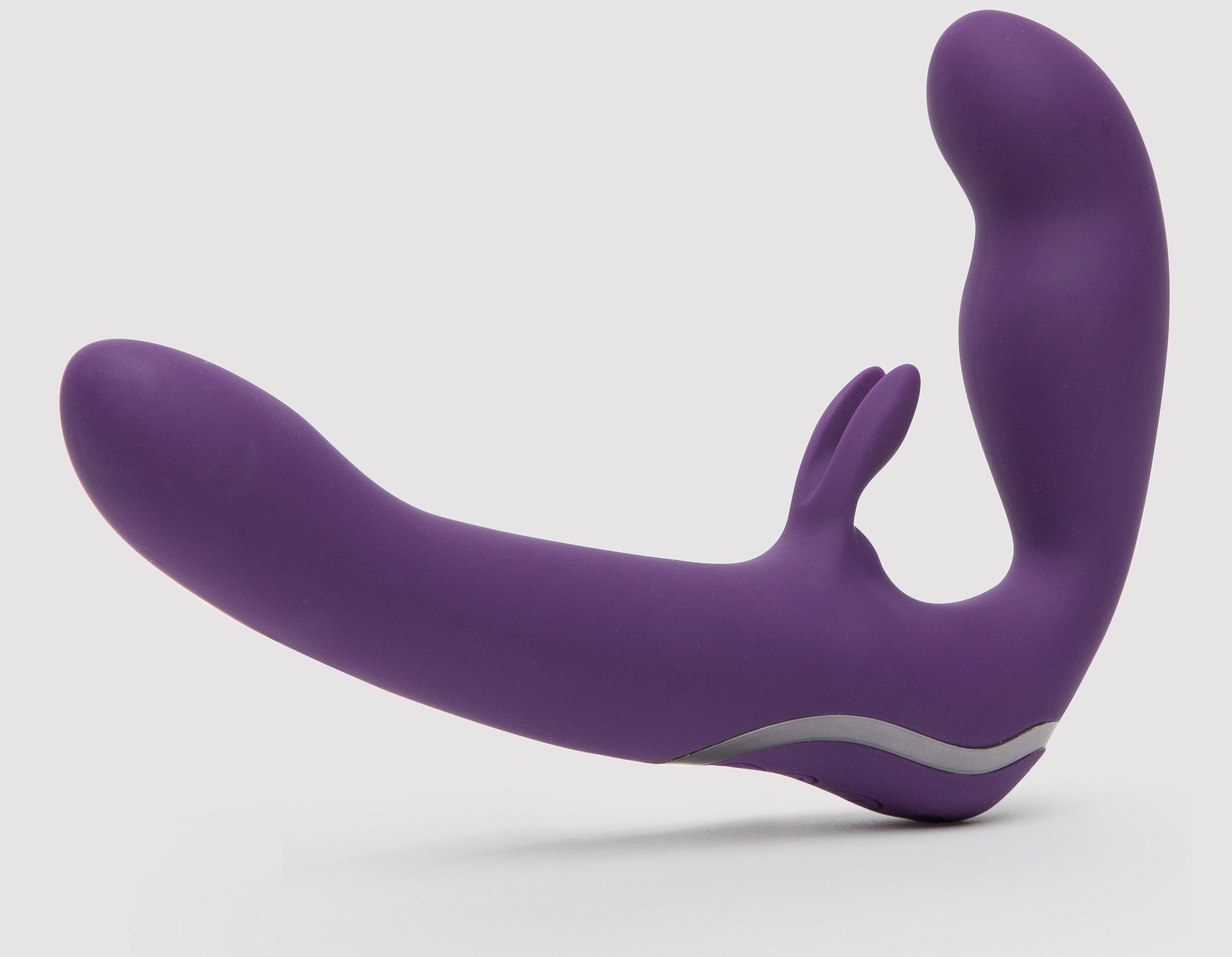 Purple silicone wearable strapless strap-on with rabbit ear clitoral stimulators