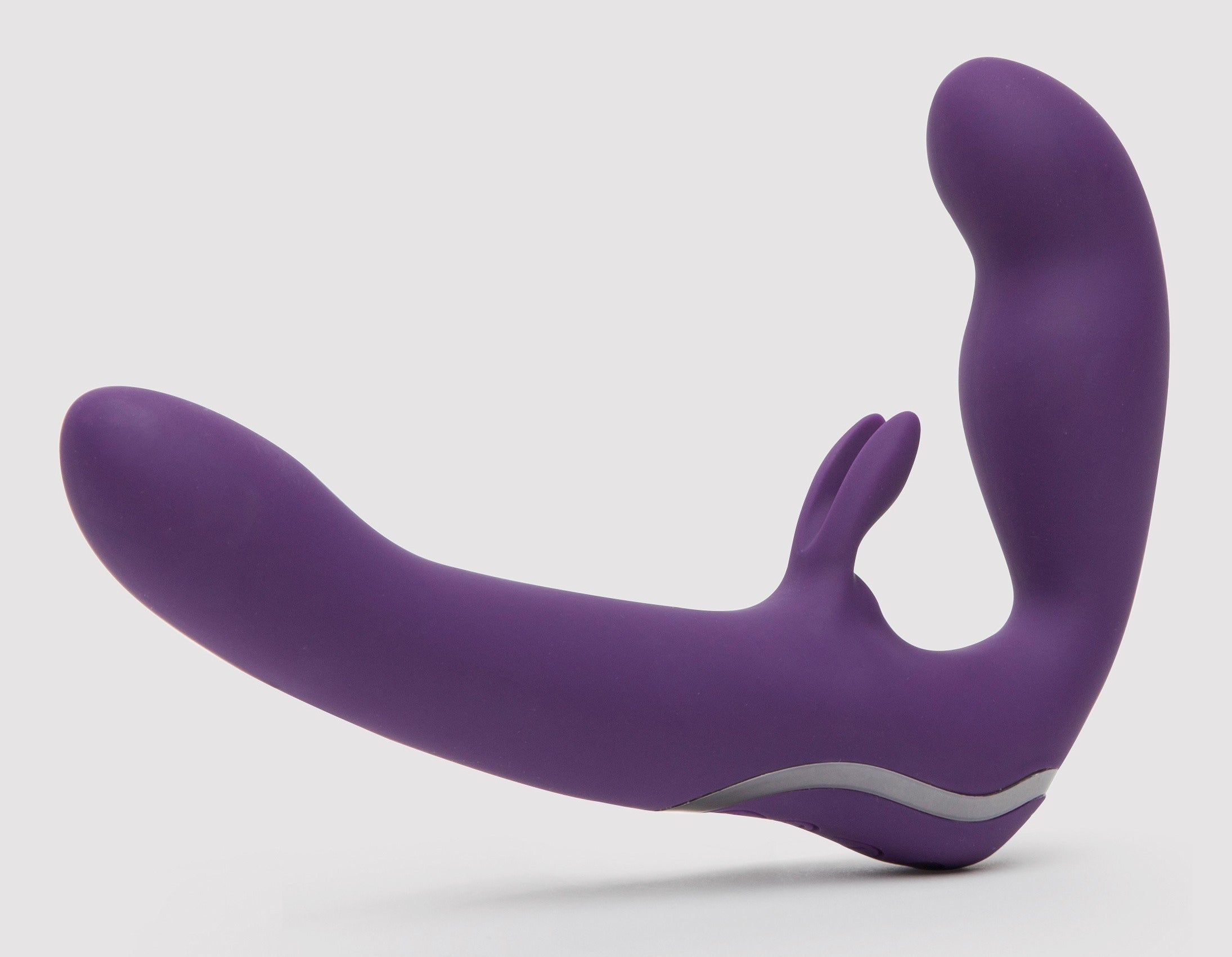 Purple silicone wearable strapless strap-on with rabbit ear clitoral stimulators