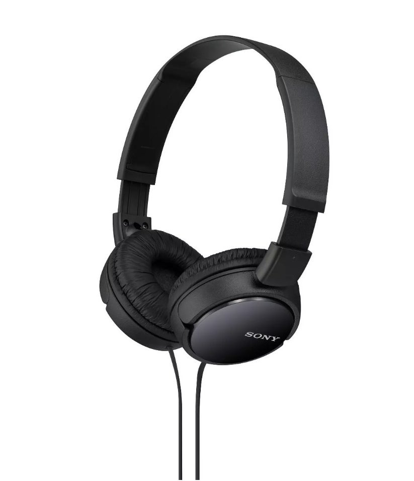 A pair of black Sony wired headphones