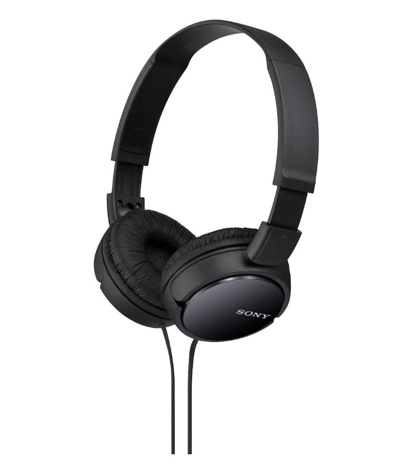 A pair of black Sony wired headphones