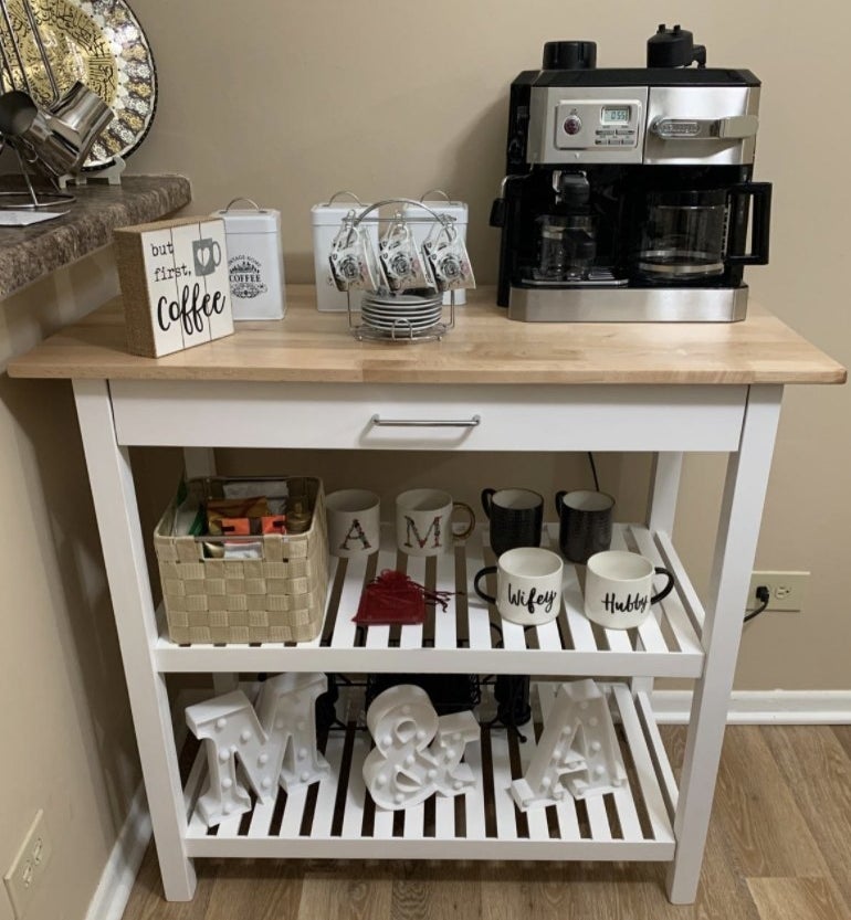 a reviewer showing the island as a coffee station