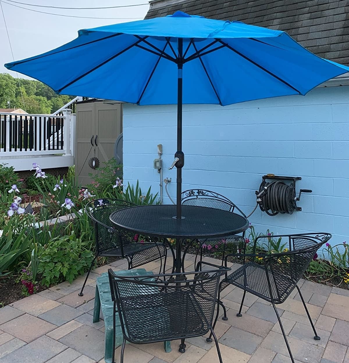 The blue umbrella in a reviewer&#x27;s patio