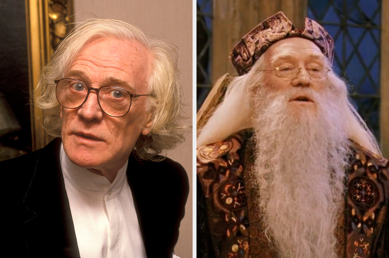 Actor Richard Harris next to his most iconic role, Albus Dumbledore