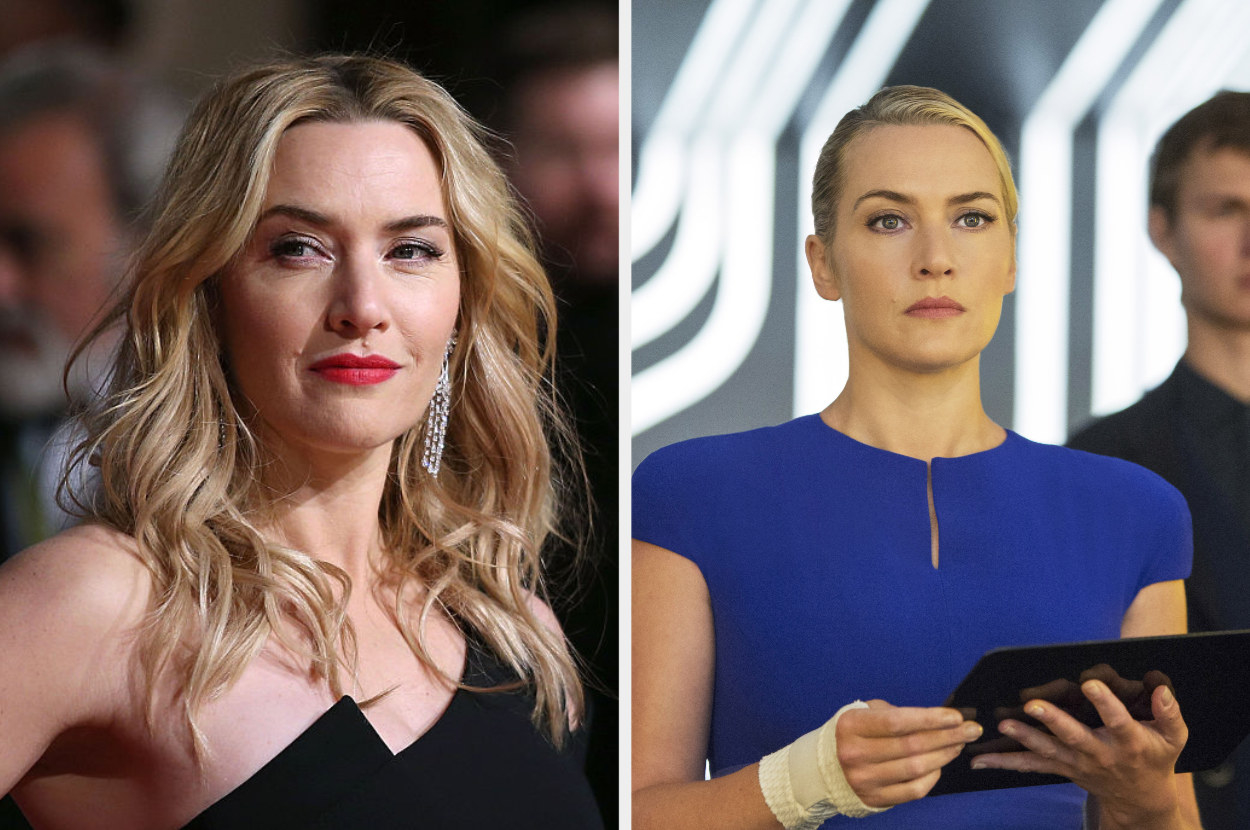 Kate Winslet on the red carpet and as Jeanine in Divergent