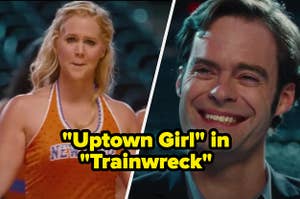 Aaron smiling as Amy dances to "Uptown Girl" in Trainwreck