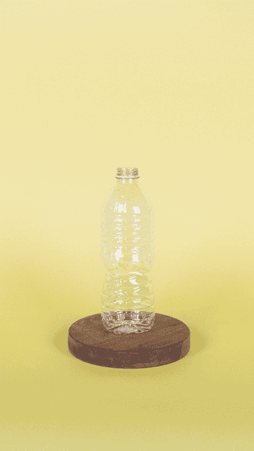 GIF of a pink water bottle smashing a plastic water bottle