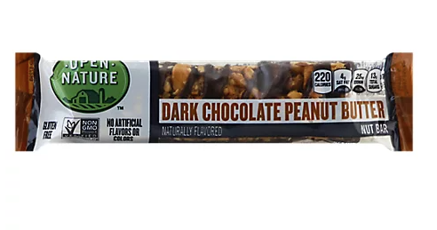 A bar of dark chocolate and peanut butter