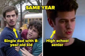 Andrew Garfield as a single dad with an 8-year-old kid and a high school senior in the same year