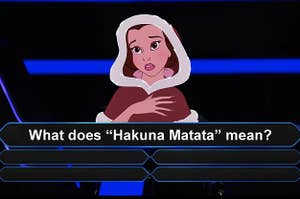 Belle on Who Wants to Be a Millionaire with the question, "What does Hakuna Matata mean?"