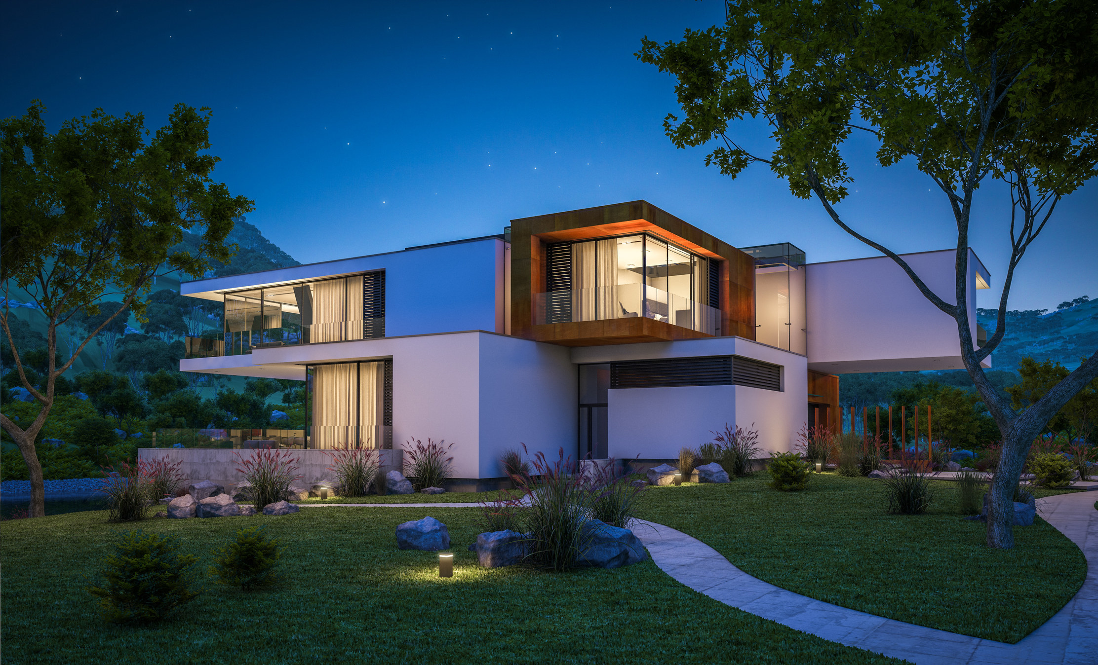 Modern house at nighttime 