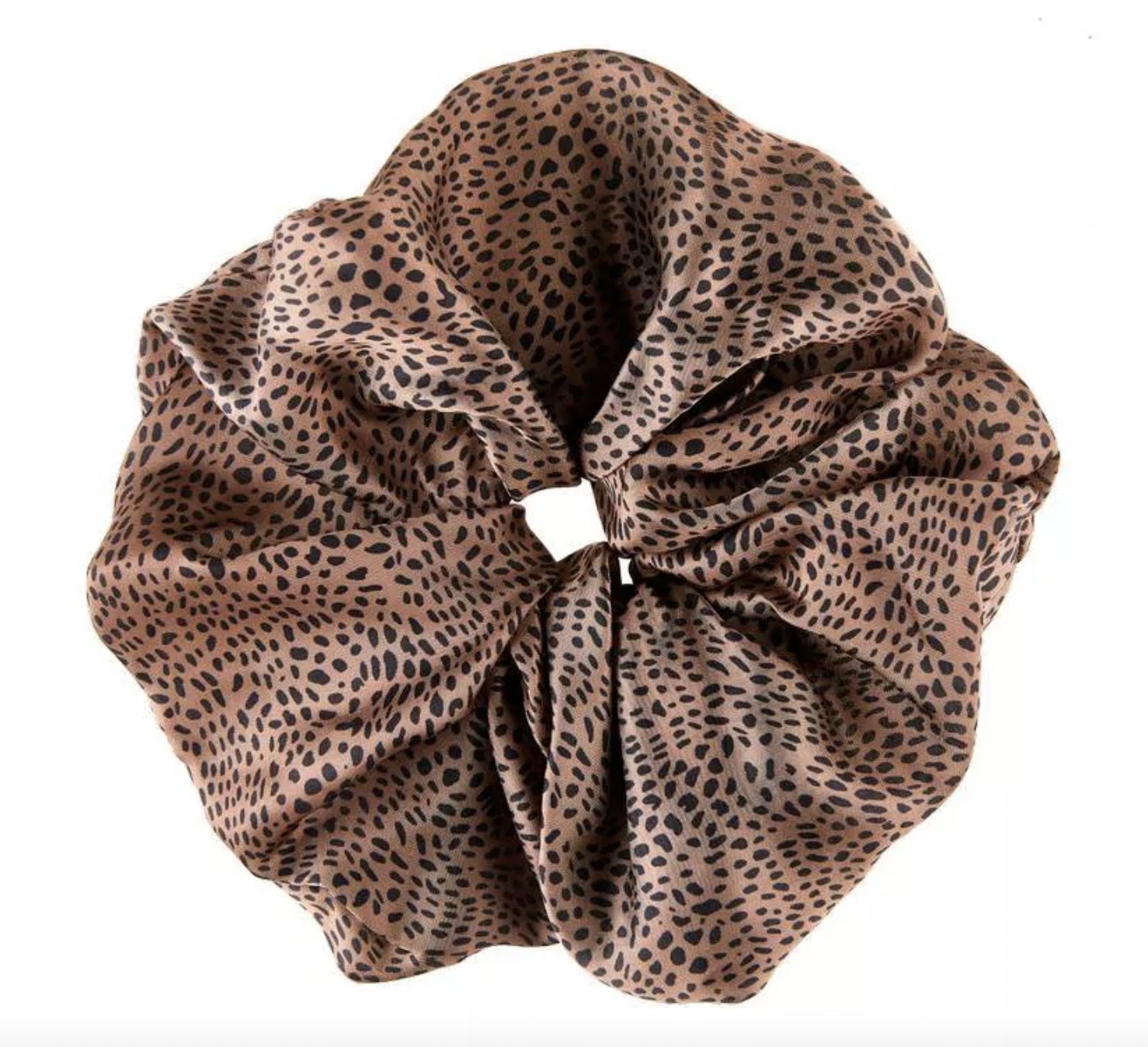 A leopard printed hair scrunchie