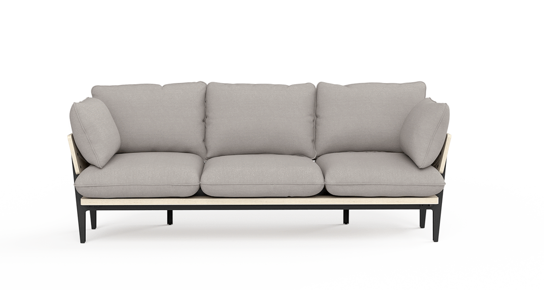 The front of the brand&#x27;s standard sofa in a gray color.